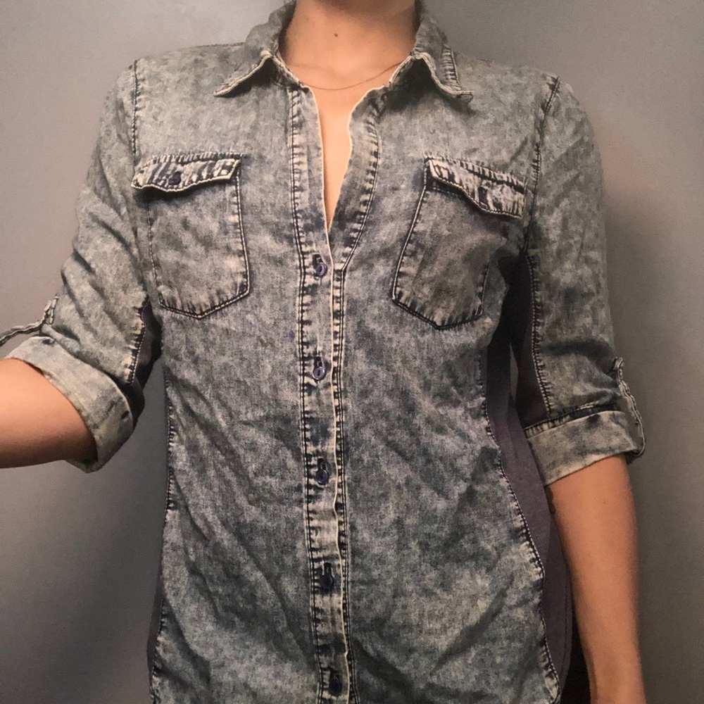 Faux Denim Button Up